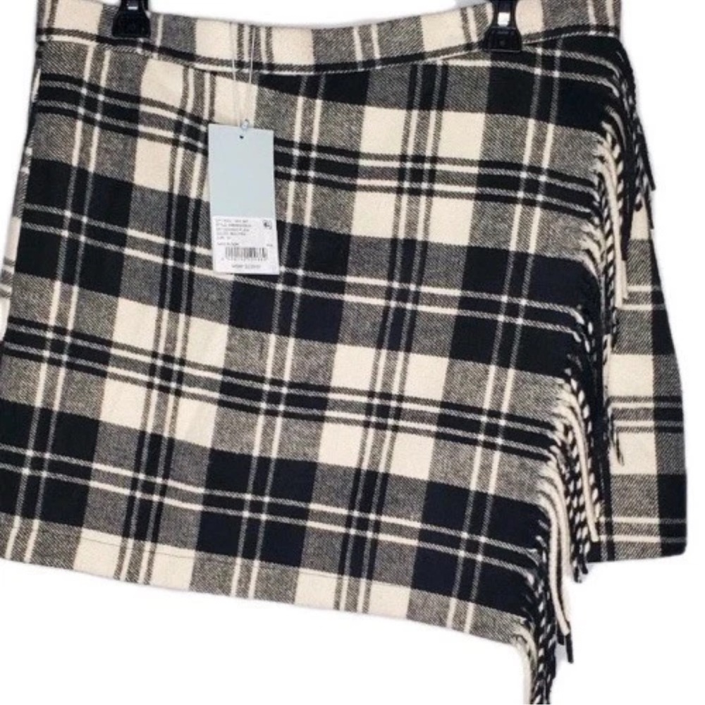 Antonio Melani SZ 14 Black Cream Plaid Skirt Fringe Schoolgirl Academiacore NWT